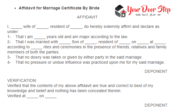 Affidavit For Marriage Registration Marriage Certificate