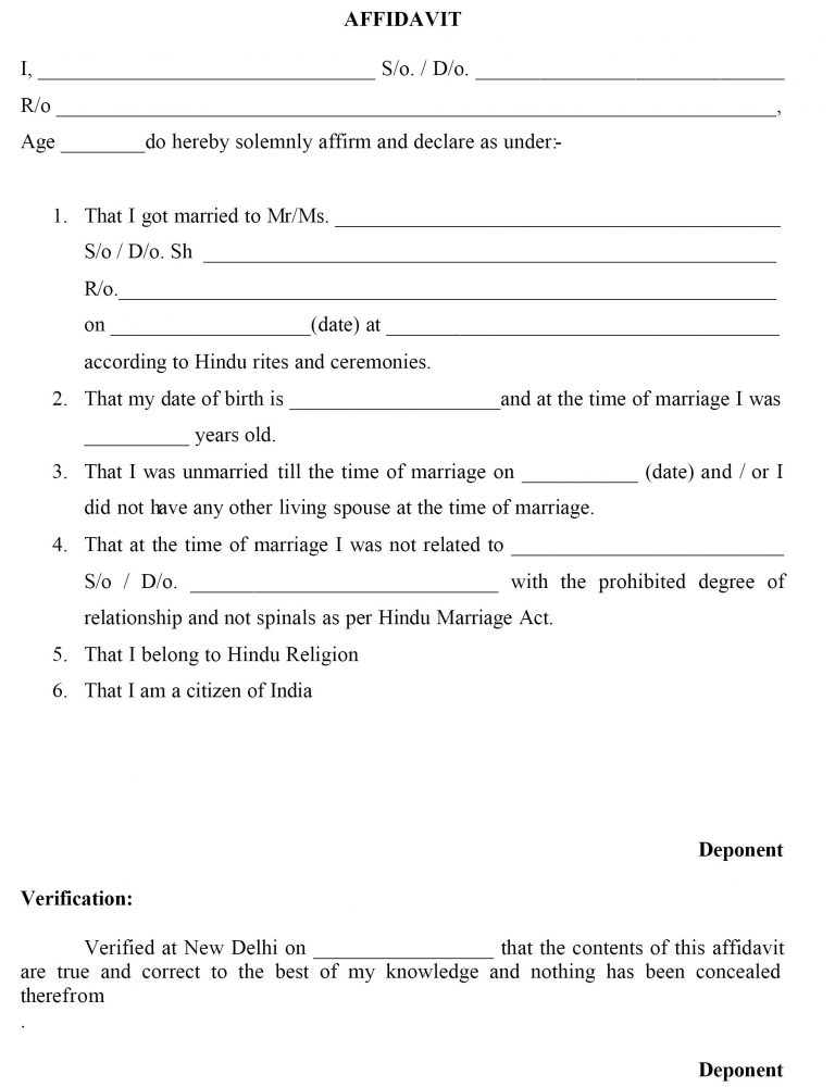 Delhi Marriage Certificate Affidavit | Affidavit For Delhi Marriage Certificate